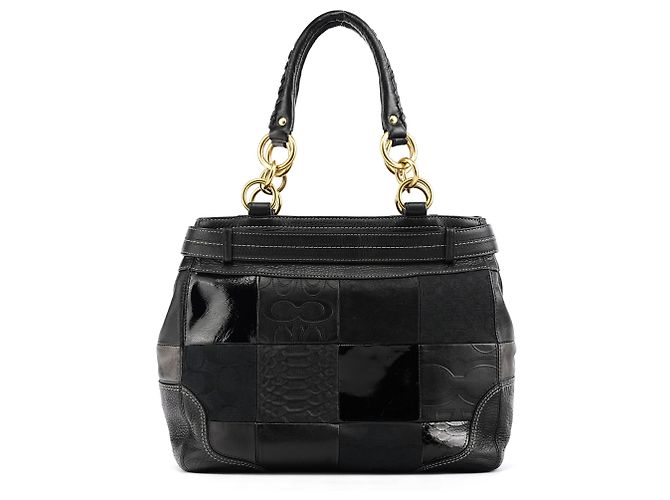 Coach Borsa Tote Hamptons 12454 in pelle patchwork nera - vista 3