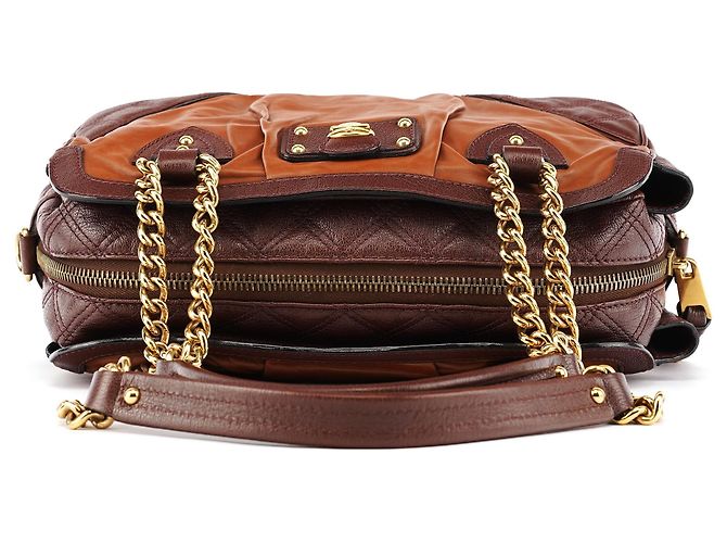 Marc Jacobs Bolsa Bowling em couro acolchoado Tan Burgundy - vista 4
