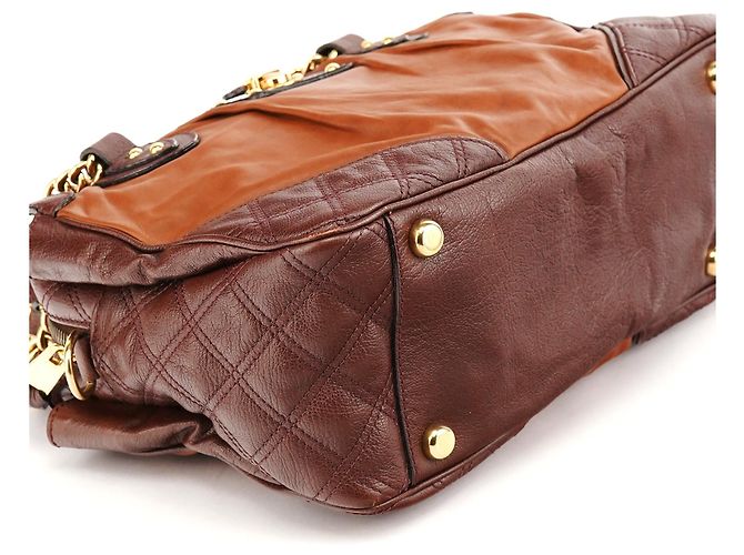 Marc Jacobs Bolsa Bowling em couro acolchoado Tan Burgundy - vista 7