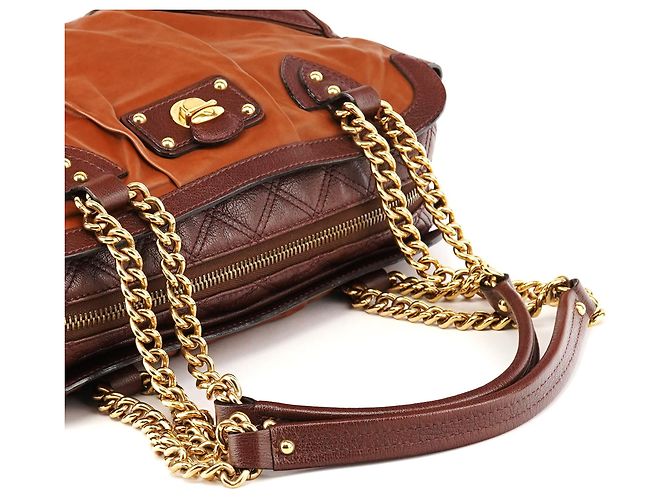 Marc Jacobs Bolsa Bowling em couro acolchoado Tan Burgundy - vista 9