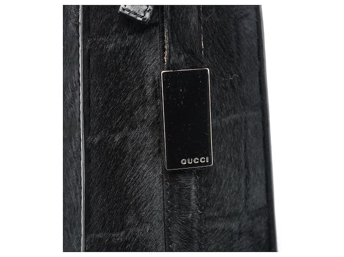 Gucci Borsa a tracolla in pony hair embossed nero - vista 6