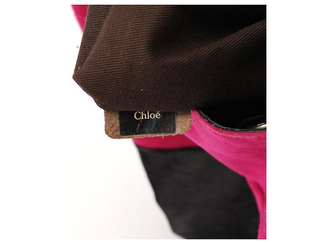 Chloé Borsa tote in pelle scamosciata rosa e nera con nappe - vista 13
