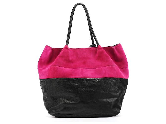 Chloé Borsa tote in pelle scamosciata rosa e nera con nappe - vista 3