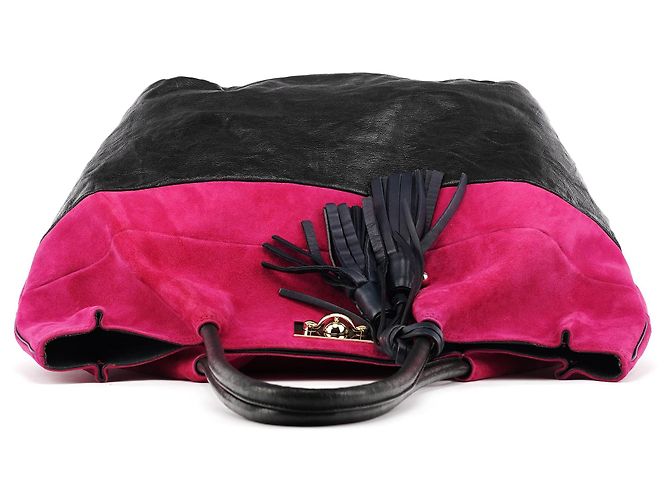 Chloé Borsa tote in pelle scamosciata rosa e nera con nappe - vista 4