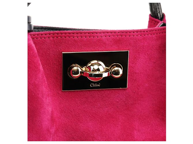 Chloé Borsa tote in pelle scamosciata rosa e nera con nappe - vista 6