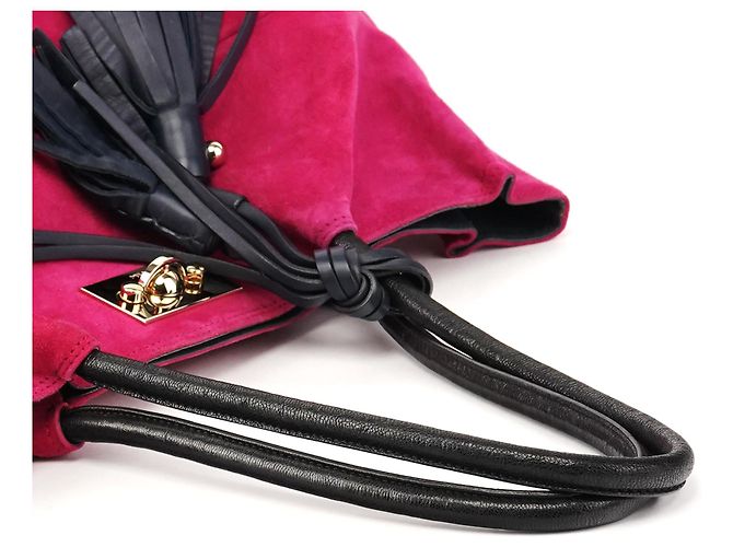 Chloé Borsa tote in pelle scamosciata rosa e nera con nappe - vista 9