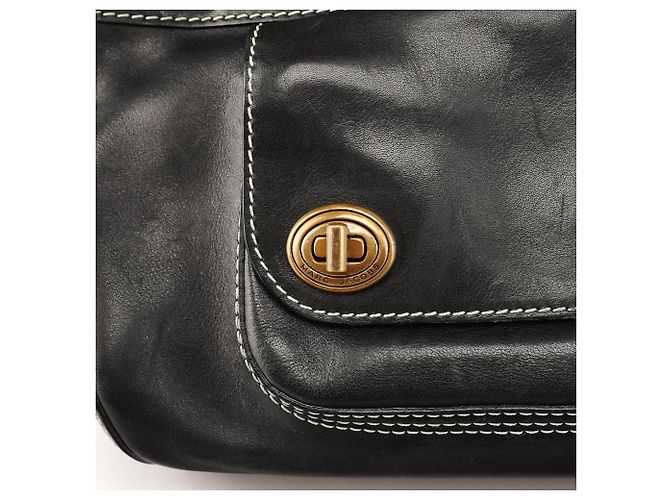 Marc Jacobs Borsa a tracolla in pelle nera con chiusura turnlock - vista 7