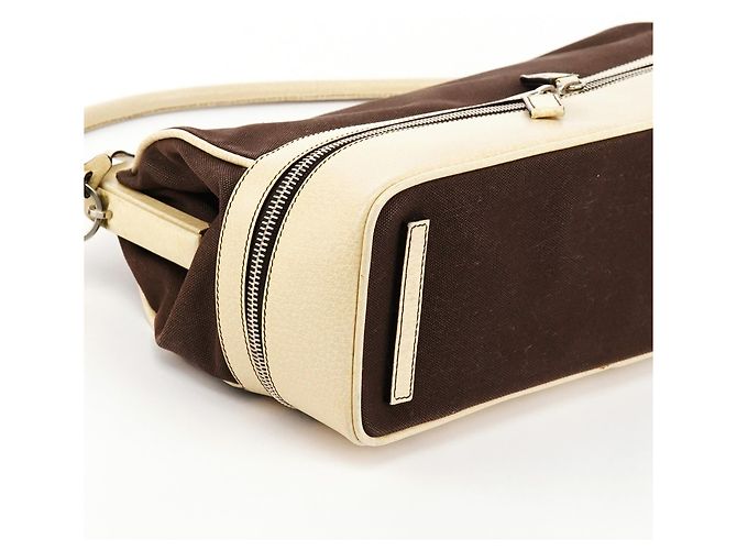 Prada Borsa a tracolla con struttura in tela marrone e beige Autunno 2000 - vista 10