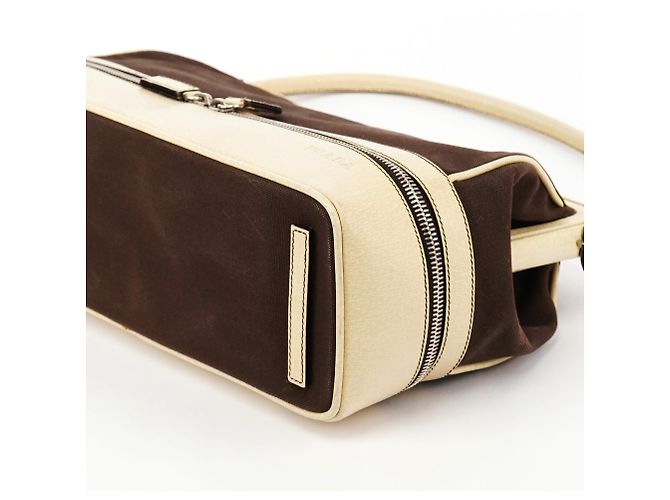 Prada Borsa a tracolla con struttura in tela marrone e beige Autunno 2000 - vista 11