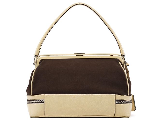 Prada Borsa a tracolla con struttura in tela marrone e beige Autunno 2000 - vista 3