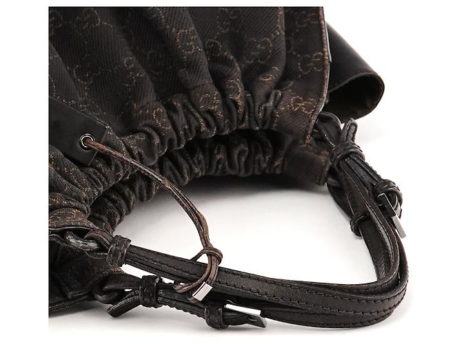 Gucci 76554 Borsa a mano arricciata in canvas GG marrone - vista 9