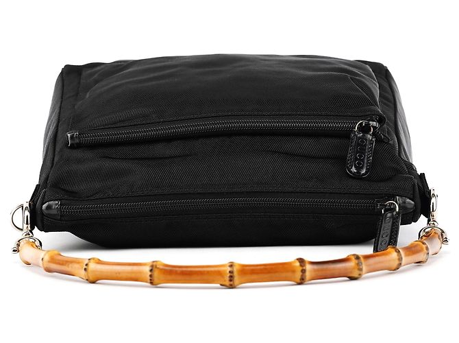 Bamboo Gucci Borsa a spalla in nylon nero con bambù - vista 4