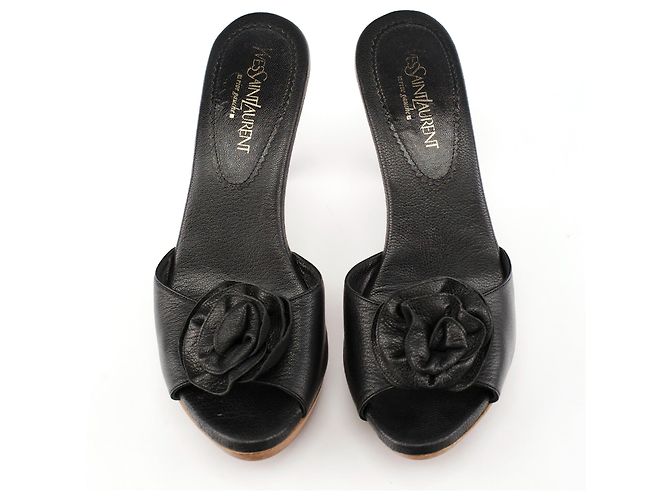 Yves Saint Laurent Mules Nadja in pelle nera Autunno 2004 EU 37 - vista 3
