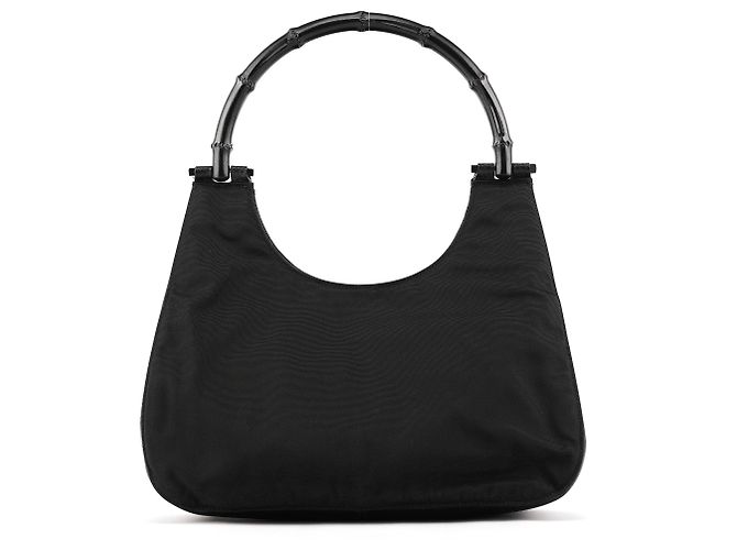 Bamboo Gucci 001 3739 Borsa a tracolla in nylon nero con bambù - vista 3