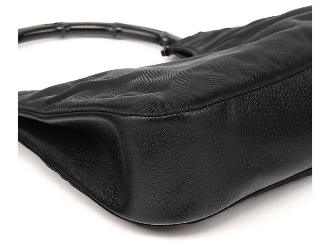 Bamboo Gucci 001 3739 Borsa a tracolla in nylon nero con bambù - vista 7