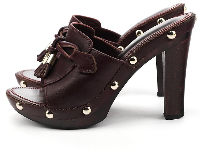 Yves Saint Laurent Mules platform borchiate in pelle Bordeaux EU 35 - vista 2