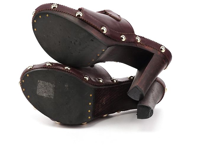 Yves Saint Laurent Mules platform borchiate in pelle Bordeaux EU 35 - vista 3