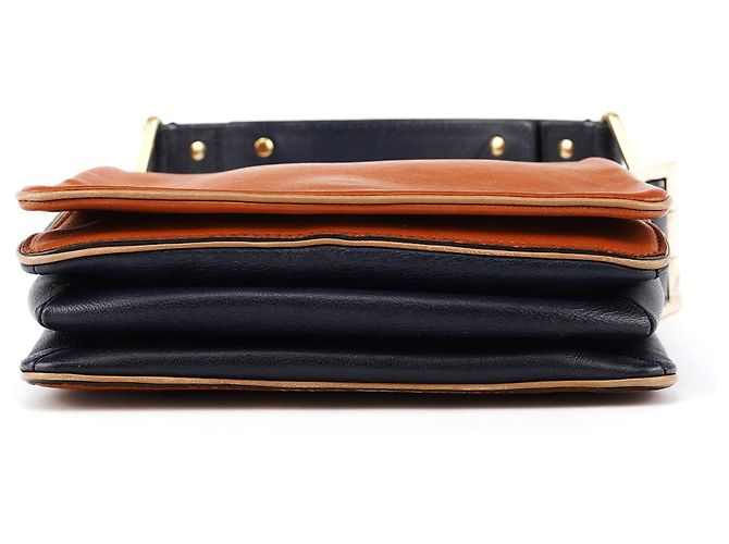 Chloé Mini borsa a tracolla in pelle blu navy e marrone chiaro - vista 5