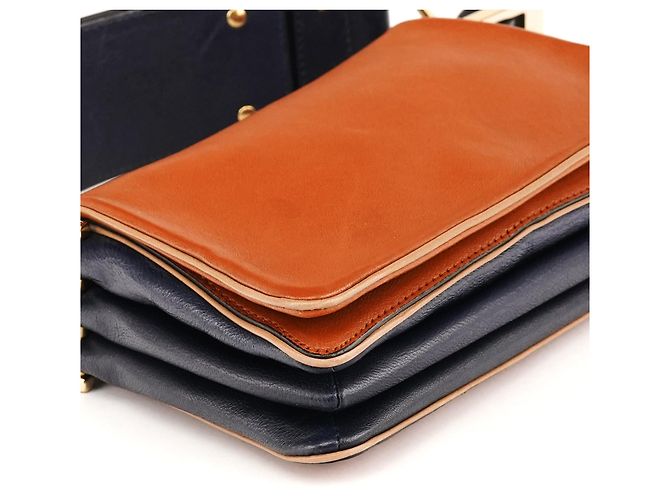 Chloé Mini borsa a tracolla in pelle blu navy e marrone chiaro - vista 7