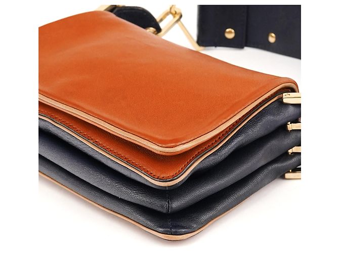 Chloé Mini borsa a tracolla in pelle blu navy e marrone chiaro - vista 8