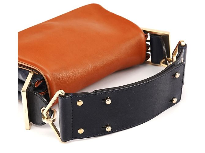 Chloé Mini borsa a tracolla in pelle blu navy e marrone chiaro - vista 9