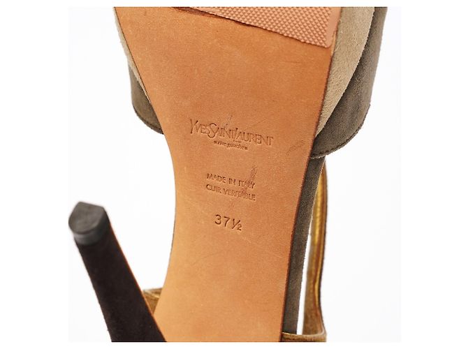 Yves Saint Laurent Sandali platform slingback in pelle scamosciata Taupe - vista 4