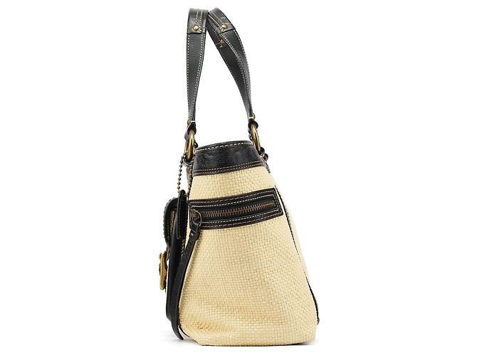 Coach Borsa Tote Legacy Soho in pelle e paglia Beige Black - vista 2