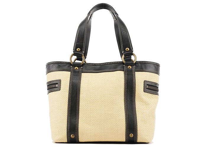 Coach Borsa Tote Legacy Soho in pelle e paglia Beige Black - vista 3