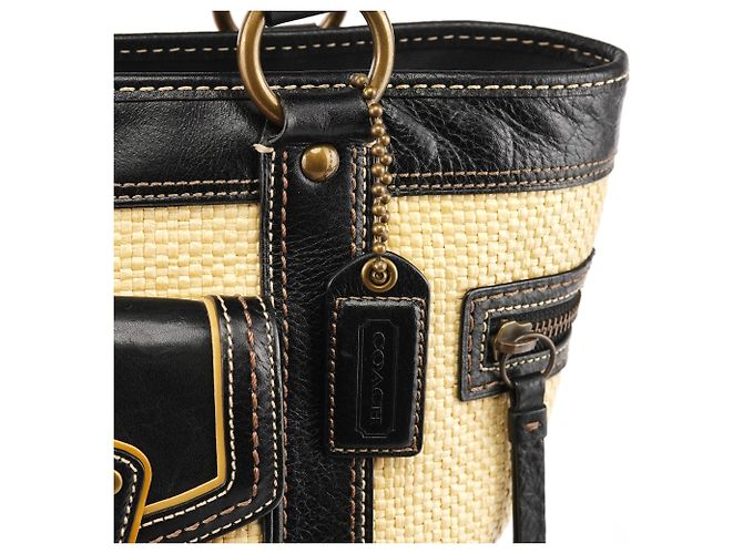 Coach Borsa Tote Legacy Soho in pelle e paglia Beige Black - vista 5