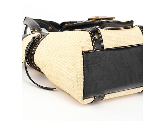 Coach Borsa Tote Legacy Soho in pelle e paglia Beige Black - vista 6