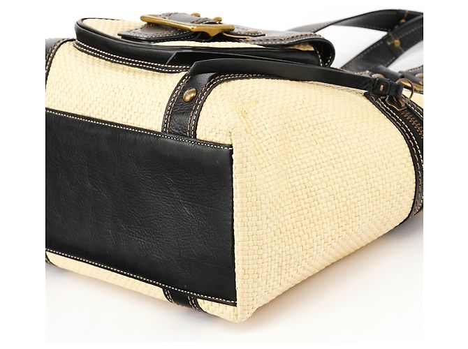 Coach Borsa Tote Legacy Soho in pelle e paglia Beige Black - vista 7