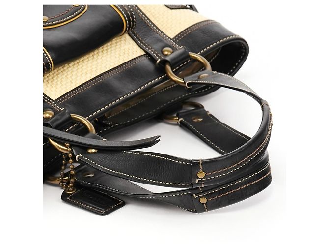 Coach Borsa Tote Legacy Soho in pelle e paglia Beige Black - vista 8