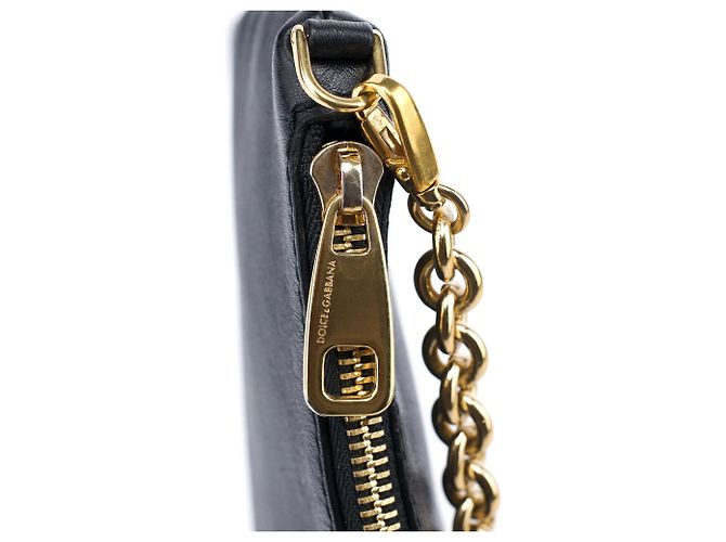 Dolce & Gabbana Borsa a tracolla in pelle nera con catena - vista 7