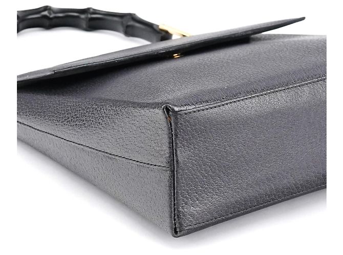 Gucci Anthrazitfarbene Lederhandtasche mit Bamboo-Griff - Ansicht 7