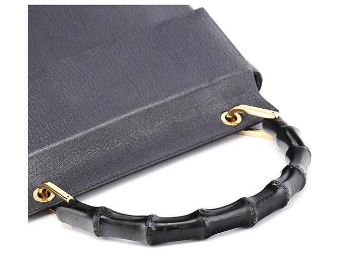 Gucci Anthrazitfarbene Lederhandtasche mit Bamboo-Griff - Ansicht 9
