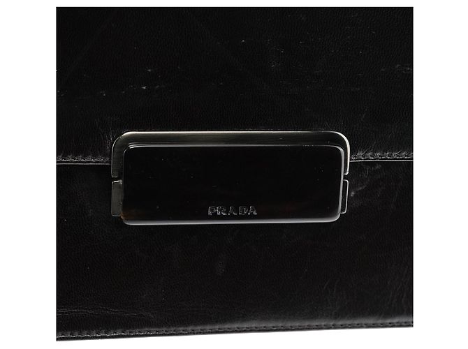 Prada mala de mão com pega superior e fivela em Vitello castanho escuro - vista 6