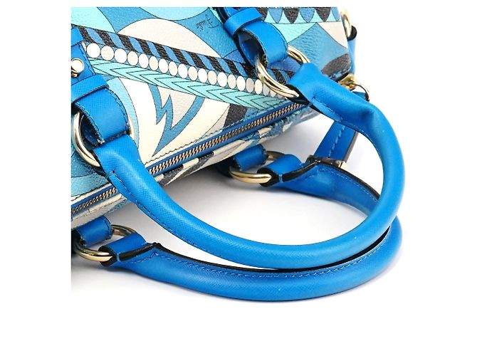Emilio Pucci Blau abstrakte Leder Mini Boston 2-Way Tasche - Ansicht 11