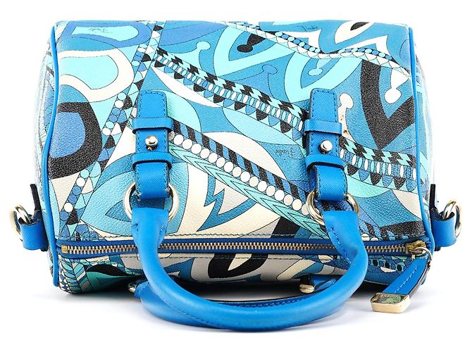 Emilio Pucci Blau abstrakte Leder Mini Boston 2-Way Tasche - Ansicht 4