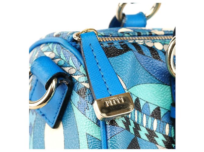 Emilio Pucci Blau abstrakte Leder Mini Boston 2-Way Tasche - Ansicht 7