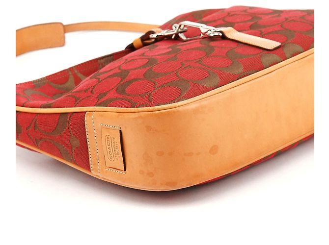 Coach Borsa a tracolla Hobo Hamptons 6091 Red Tan Signature Canvas - vista 7