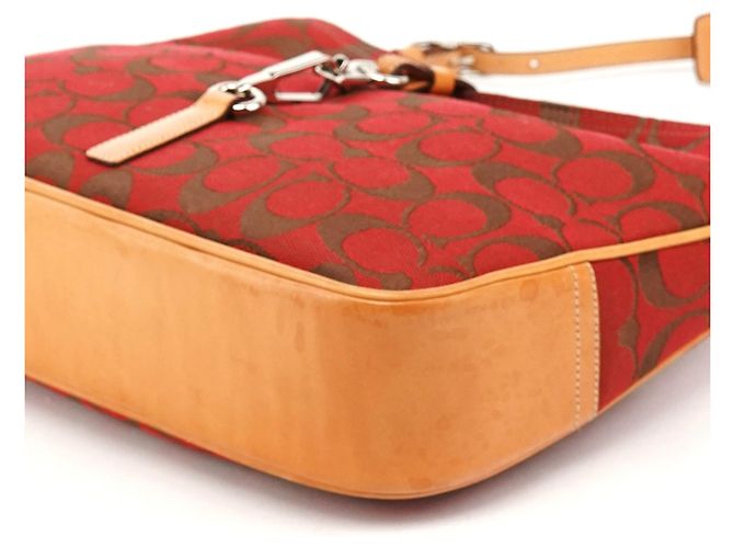 Coach Borsa a tracolla Hobo Hamptons 6091 Red Tan Signature Canvas - vista 8