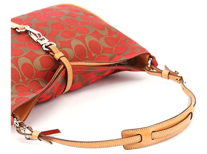 Coach Borsa a tracolla Hobo Hamptons 6091 Red Tan Signature Canvas - vista 9