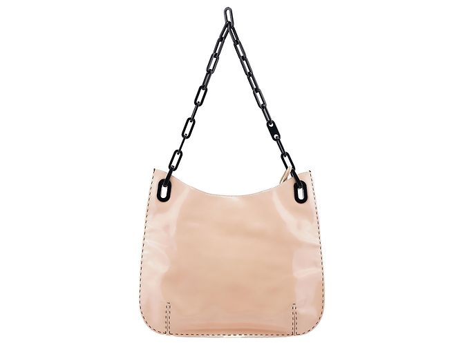Gucci Borsa a tracolla con catena in pelle verniciata beige - vista 3