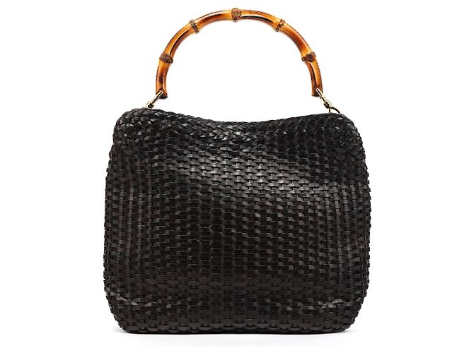 Bamboo Gucci Borsa a tracolla in pelle intrecciata marrone scuro con bambù 1996 - vista 3
