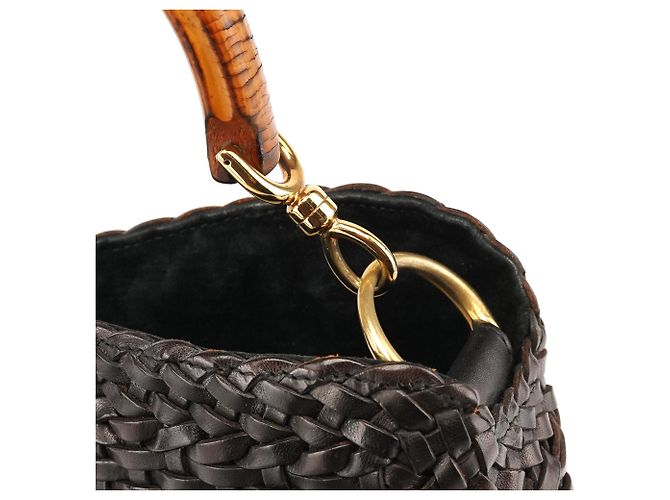 Bamboo Gucci Borsa a tracolla in pelle intrecciata marrone scuro con bambù 1996 - vista 5
