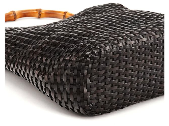 Bamboo Gucci Borsa a tracolla in pelle intrecciata marrone scuro con bambù 1996 - vista 6