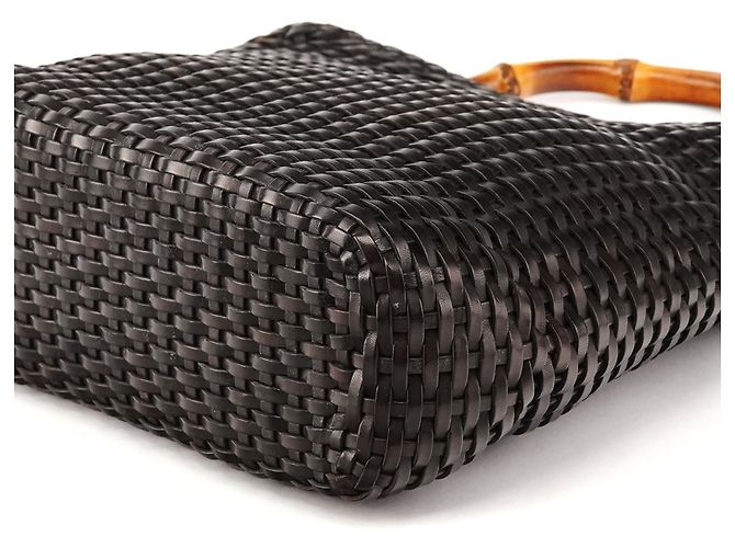 Bamboo Gucci Borsa a tracolla in pelle intrecciata marrone scuro con bambù 1996 - vista 7