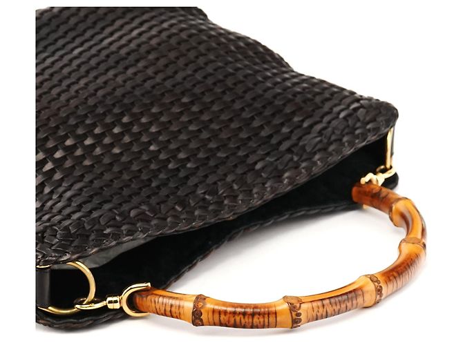 Bamboo Gucci Borsa a tracolla in pelle intrecciata marrone scuro con bambù 1996 - vista 8
