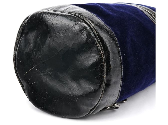 Miu Miu Zaino Duffle in pelle craquelé e velluto blu navy - vista 12