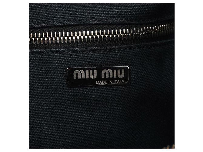 Miu Miu Zaino Duffle in pelle craquelé e velluto blu navy - vista 14